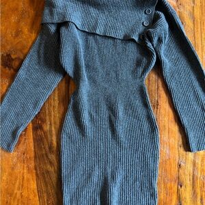 Elegant Gray Off-Shoulder Sweater Dress